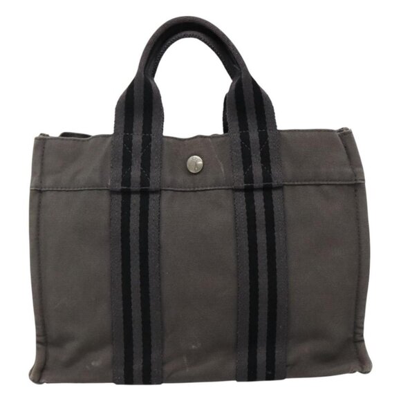 HERMES Fourre Tout PM Tote Bag Canvas Gray Auth 105922 - Picture 1 of 14